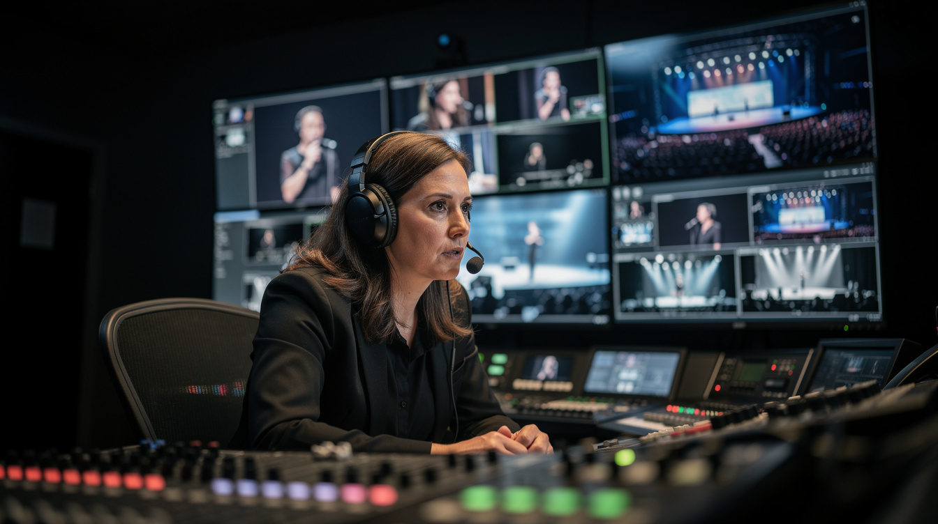 Show director reviewing camera angles on a monitor