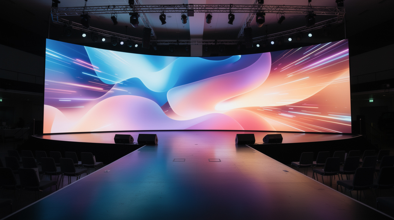 Large LED video wall glowing on a live event stage